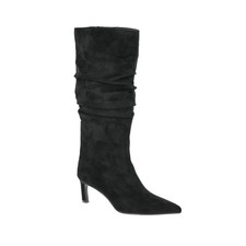 Faux Suede Women's 8.5 Mid Slouch Boots Kitten Heels Black Memory Foam New