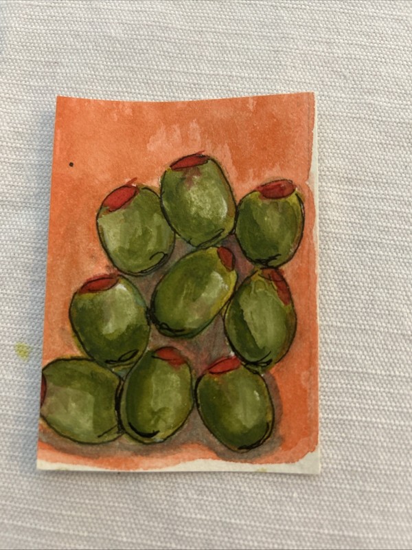 Bunch of Olives, ACEO Art Card, Original Watercolor Painting, Small Painting