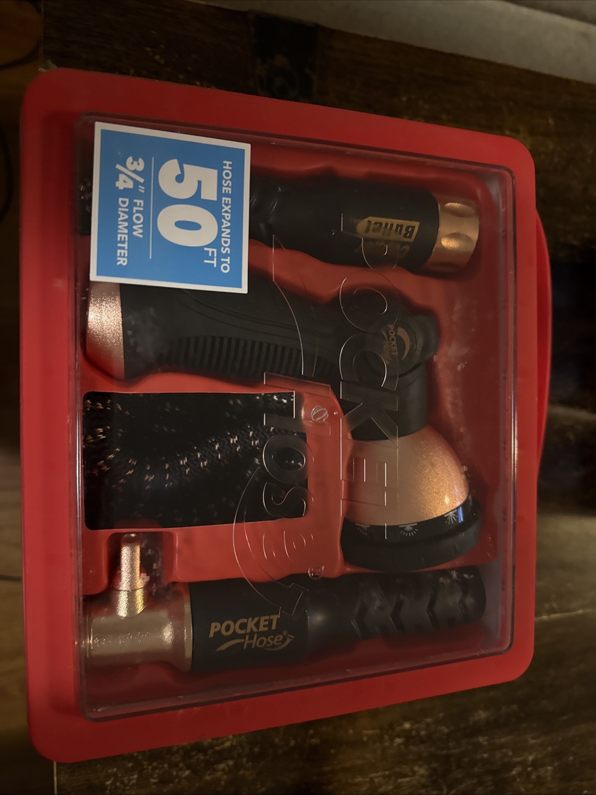 Pocket Hose Copper Bullet Expandable Garden Hose 50 FT Thumb Spray Nozzle 3/4"