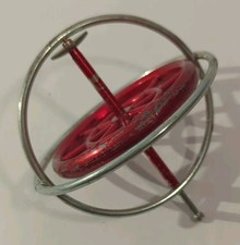 Vintage Silver Red Metal Gyroscope Spinning Top Rare Style Metal String Guard