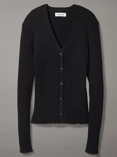 Calvin Klein Women's Smooth Cotton Rib Sweater Cardigan Black Size S NWT