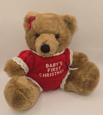 Vintage 1986 Dakin 8" Plush Brown Teddy Bear Baby's First Christmas