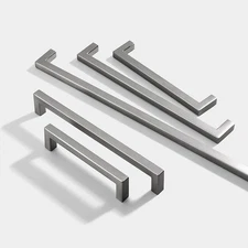 Brushed Nickel Square Cabinet Handles Pulls Kitchen Bathroom 96mm-320mm