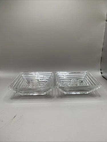 2 Vintage Anchor Hocking Manhattan Clear Square Candle Holder Depression Glass