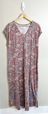 #ad J Jill Pure Jill Placed Border Maxi Dress Size Lg Floral Paisley Stretch Comfort $37.95