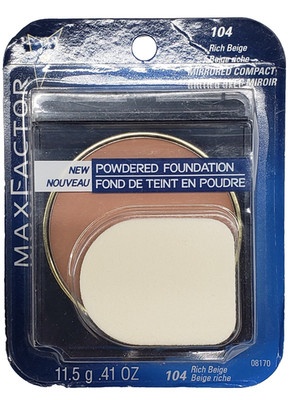 NEW Max Factor Powdered Foundation Mirrored Compact-104 RICH BEIGE