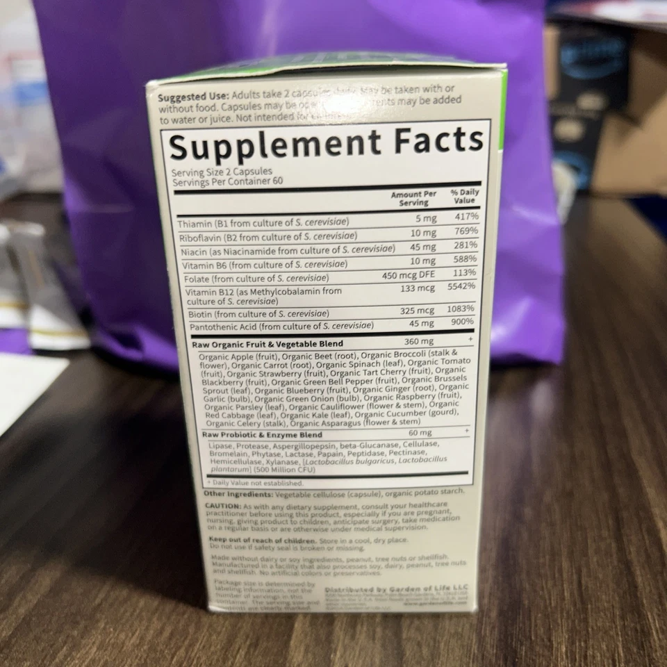 Complejo B crudo Garden of Life Vitamin Code - 120 cápsulas veganas Foto 4 de 4