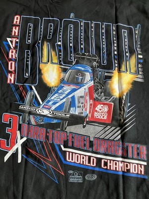 NHRA DRAG RACING  OFFICAL ANTRON BROWN TOP FUEL CHAMP T SHIRT  SIZE XL