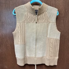 Designers Studio Originals Tan and Brown Leather Patchwork Zip Up Vest Sz. M