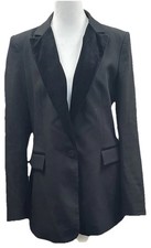 ZARA BASIC Women's Black Notch Lapel Single-Breasted Blazer Jacket L One-Button