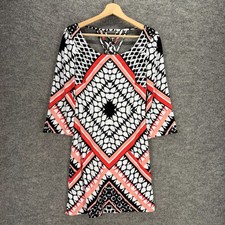 Jessica Simpson Dress Women 2 Black Geometric Shift Midi Lined Long Sleeve