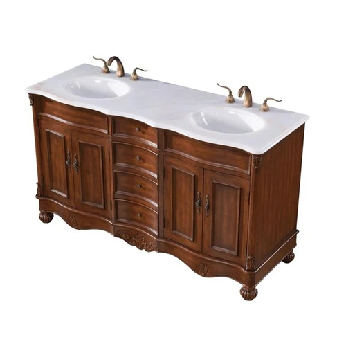 Elegant Decor Windsor 60" Wood Double Bathroom Vanity in Brown Teak - Picture 4 of 15