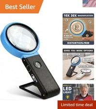 30X 10X Hands-Free Magnifying Glass with Stand, LED Lights, Loupe Handheld Il...