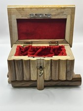 Vintage Wooden Puzzle Box with Hidden Skeleton Key