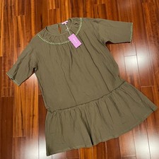 Gauze Babydoll Mini Dress Crochet Trim Green Short Sleeve Purple Lava New Small