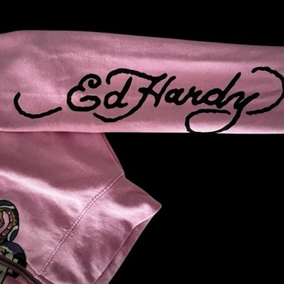 Ed Hardy Pink Zip Hoodie NWT Skull Snake New York Crop Jacket