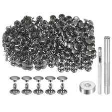 200 Sets Leather Rivets 9mm x 8mm Metal with 3 Setter Tools Gunmetal