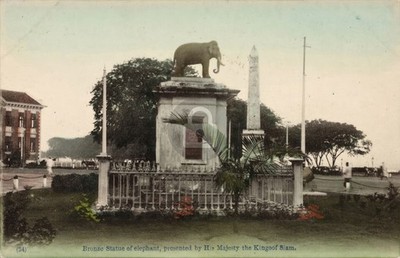 Siam Bronze Elephant Statue fr His Majesty the King Vintage Color Postcard COPY