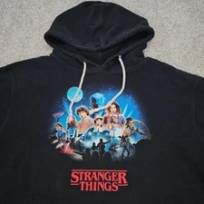 Netflix Stranger Things Graphic Hoodie Black Fleece Pullover Womens M *Read*