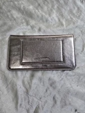 NWT Women's French Connection Bijou Slim Metallic Gunmetal Silver Bifold Wallet
