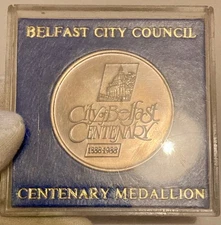 1888 – 1988 City of Belfast Centenary medallion issued by Belfast City Council