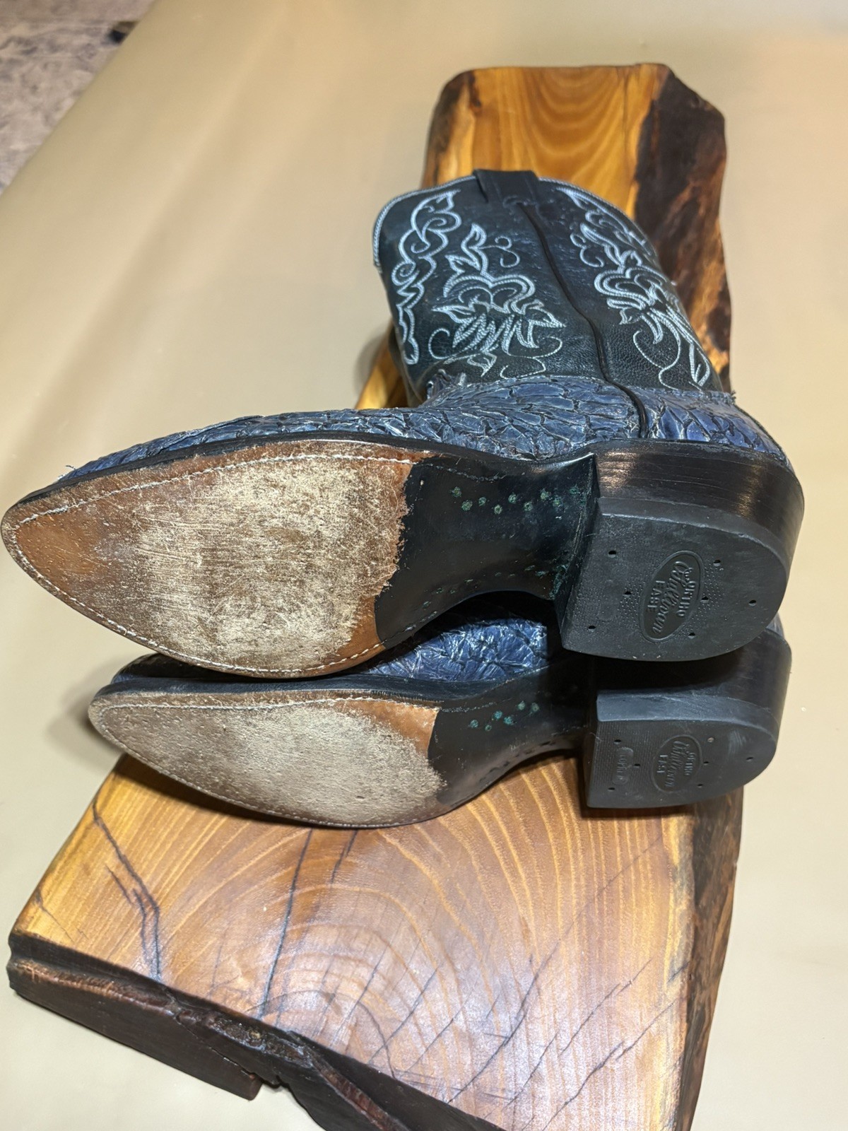Vintage Olathe Sea Bass Cowboy Boots Rare Exotic USA Made Size 8D EXCELLENT image 4