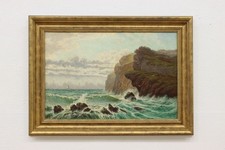 Stormy Coast Antique Original Oil Painting Lowe 37
