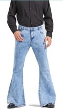 Men's Vintage 60s 70s Bell Bottom Tassel Pants Trousers Stretch Fit Classic US S