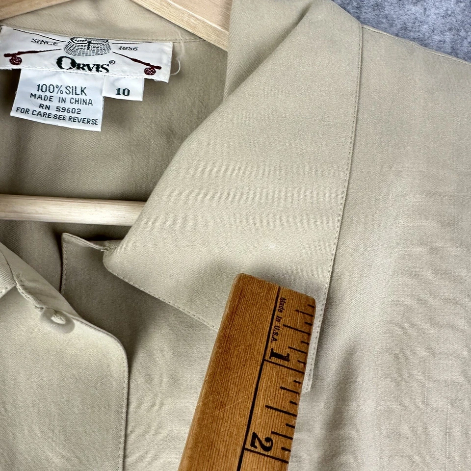 Vestido de seda Orvis vintage para mujer 10 bronceado con cinturón botón manga larga stock muerto NUEVO* Foto 4 de 4