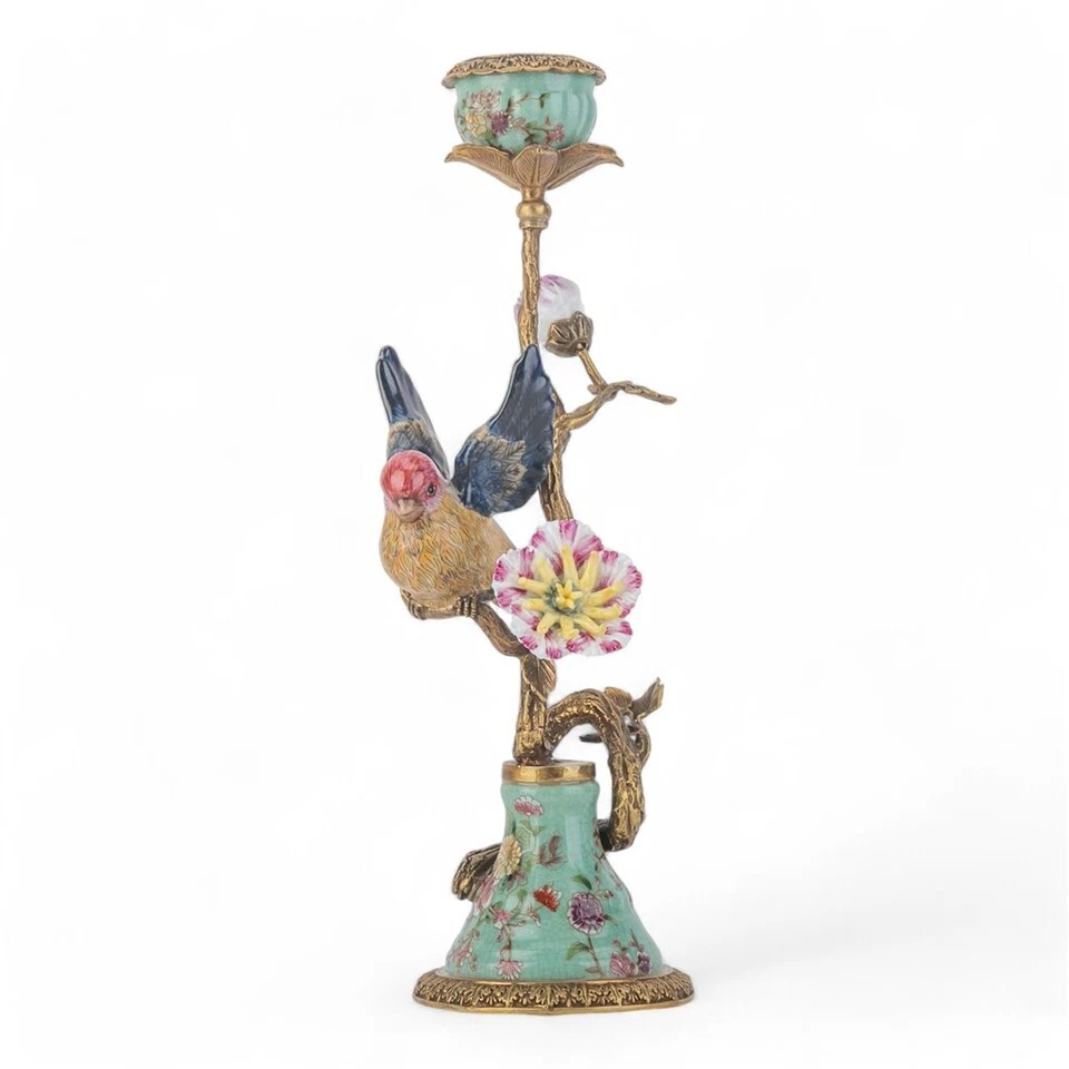 Exquisito Par de Candelabros Porcelana Pájaros Candelabro con Bronce Ormolu Foto 3 de 4