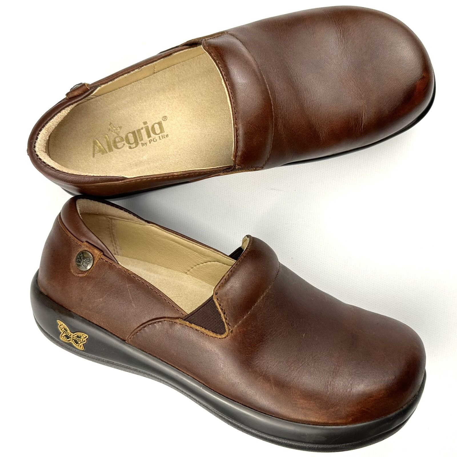 Alegria Women’s Brown Leather Clogs Size 7/7.5W EU 37 with Lining-image