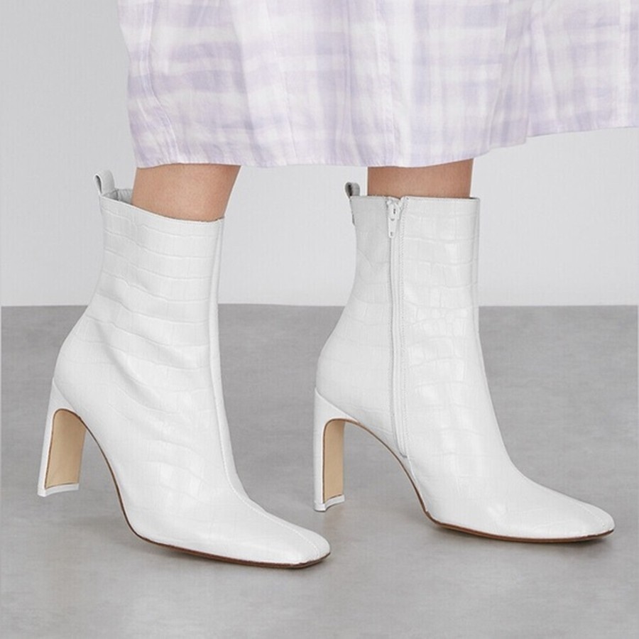 $450 MIISTA MARCELLE WHITE CROC LEATHER SQUARE TOE HEEL BOOT 40
