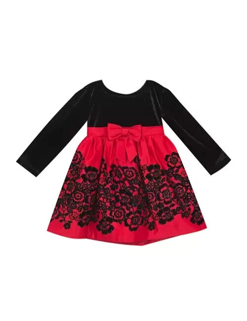 Conjunto de Vestido Flocado de Natal Feminino Edições Raras Tamanho 24M Férias Manga Longa Novo com etiquetas - Imagem 2 de 2