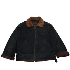 Original Shearling Sheepskin Jacket L Brown Vintage Made In Italy Lampo Zipper