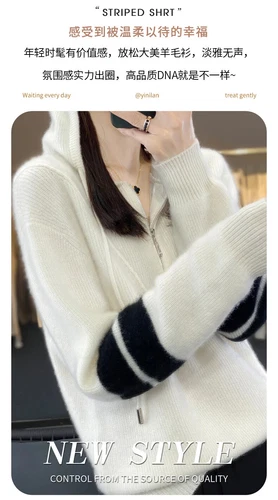 Women Autumn Winter Hoodie Collar Sweater 100% Wool Half Zipper Coat Tops - Picture 18 of 30