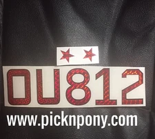 OU812 Sticker Decal For Guitar Red Holographic Prism Black Outline With Stars