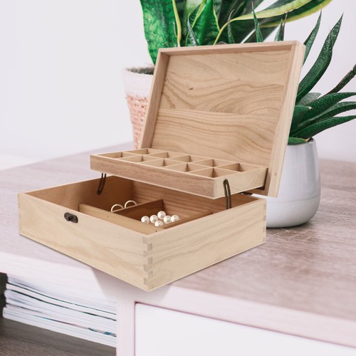 Wooden Jewelry Organizer DIY Wood Keepsake Box Unfinished Box Trinket Storage - Picture 8 of 12