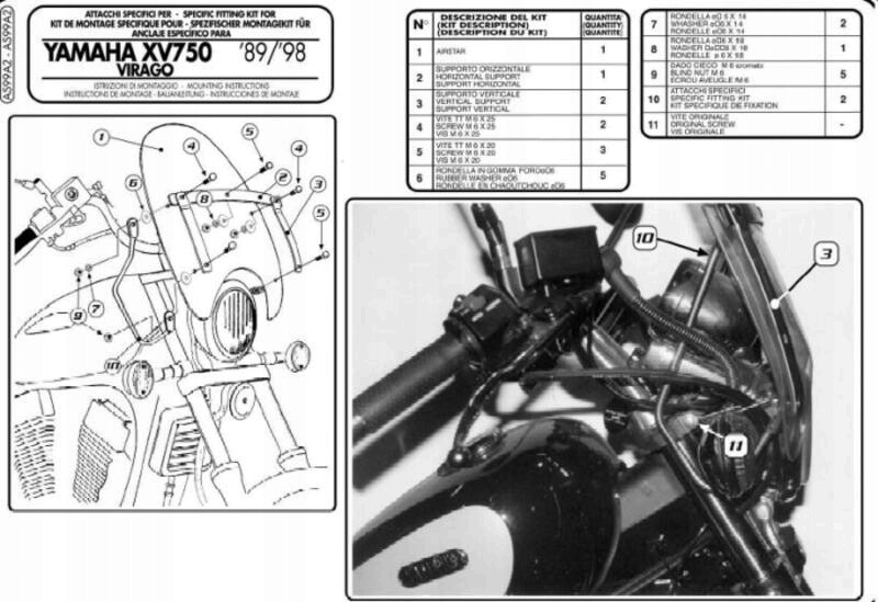 Support pare-brise Yamaha XV 535 Virago 1989-2000 en acier chrome