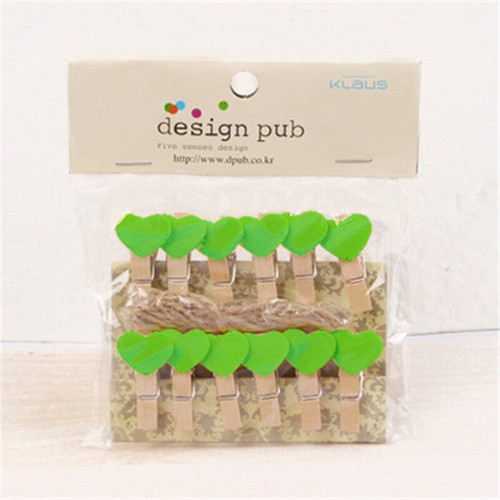 Small wooden clips Photo Frame Heart 12pcs Set Mini Pegs & String Hanging - Picture 22 of 24