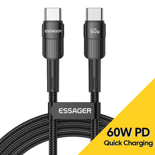 Essager 60W USB Type C To USB Type C Data Cable PD Fast Charging Cord 50cm New