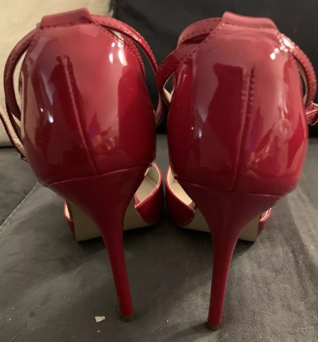Pleaser Red Patent Ankle Strap / Cross Strap pointed toe pump 11M - Picture 4 of 5