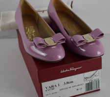 New Salvatore Ferragamo Sz 6 B Vara 1 Vertigo Pink Logo Bow Patent Leather Pumps