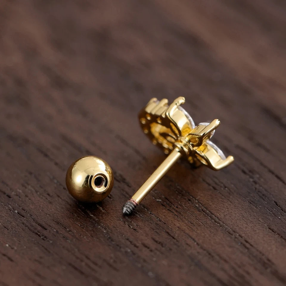 20G Tragus Earrings Flat Back Cartilage Ear Screw CZ Stud Labret Helix Piercing - Image 4 of 4