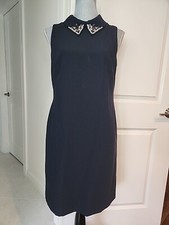 Eliza J. Shift Dress Beaded Embellished Rhinestone Women's Sz 8 Dark Blue Blk