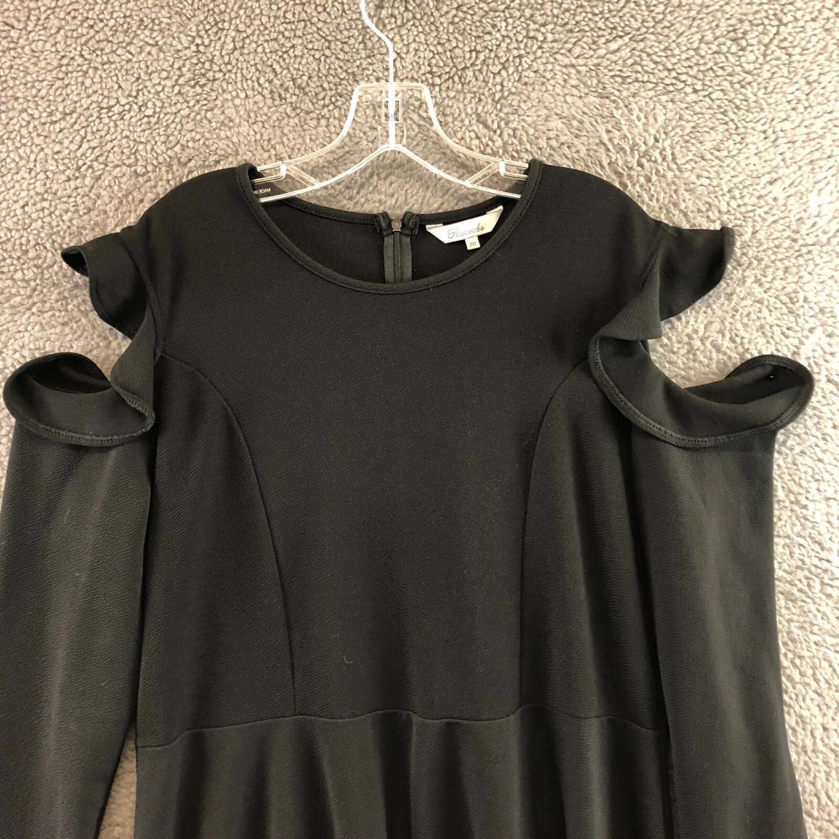 Womens Peacocks Size UK 20 Black Frill Cold Shoulder Sleeve A Line Dress