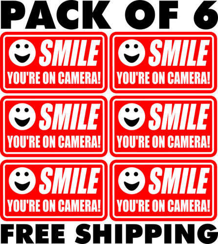 3-Pack "Smile, You're On Camera" Security Warning Stickers - 3.5" X 2" Vinyl Decals