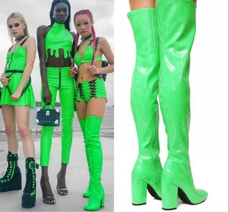 Green thigh deals high boots outfit