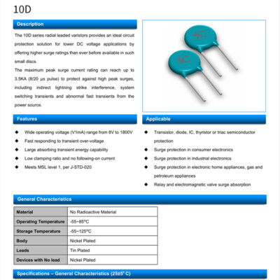 Varie Resistori Varistor 5D/7D/10D 220K 471K 560K – Nuovi Da Cina