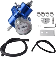 Aluminum Adjustable Fuel Pressure Regulator + Gauge+ Fitting Kit Blue Universal