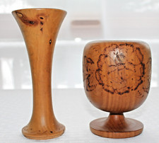  2 VINTAGE Hand Turned Wood - Flower Vase - Small Bud Vase - Artisan Crafted